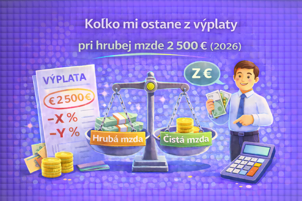 Koľko mi ostane z výplaty pri hrubej mzde 2 500 € v roku 2026