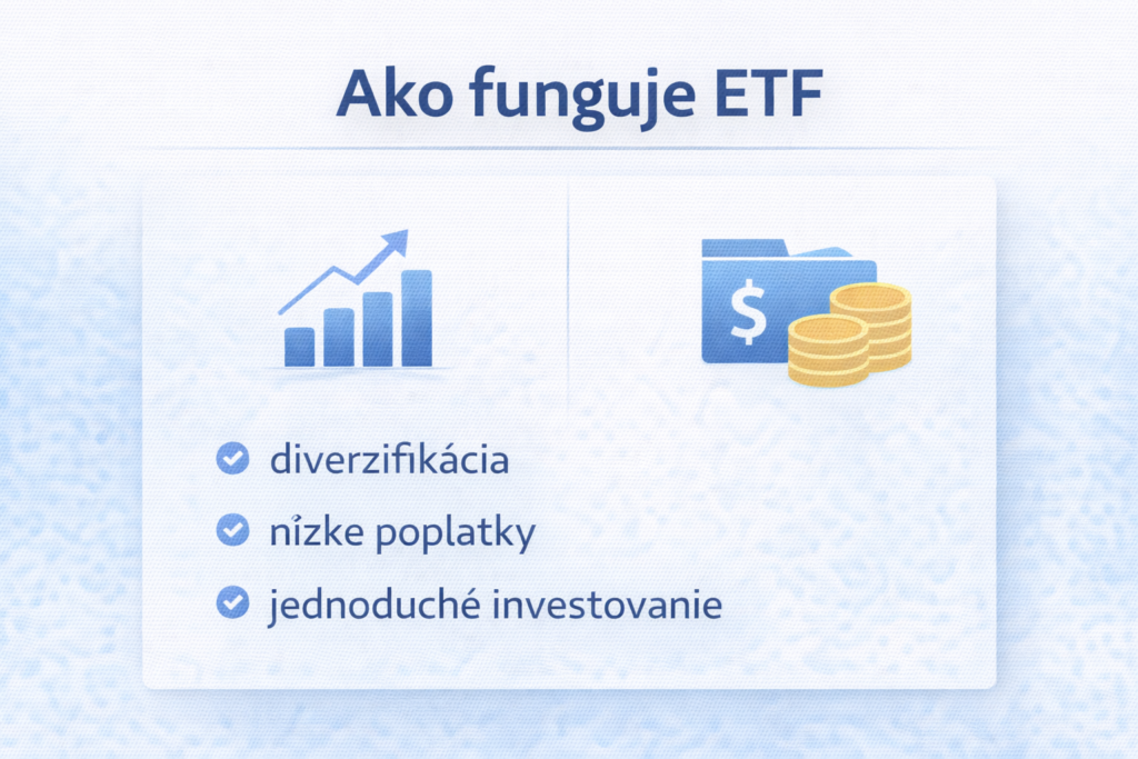 Ako funguje ETF – jednoduchá infografika vysvetľujúca princíp ETF investovania
