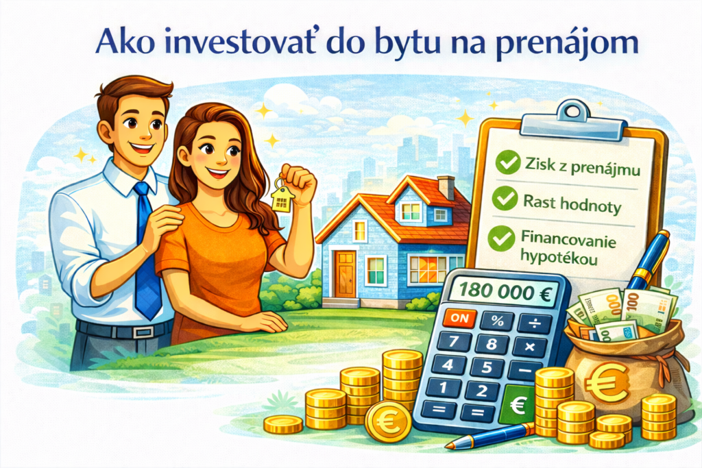 Investovanie do bytu na prenájom – kúpa investičnej nehnuteľnosti, výnos z prenájmu a financovanie hypotékou.