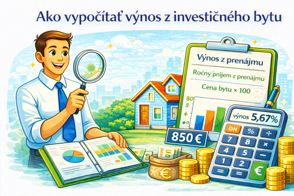 Výnos z investičného bytu – výpočet výnosu z prenájmu nehnuteľnosti pomocou ročného nájmu a ceny bytu.