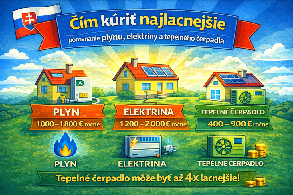 Čím kúriť najlacnejšie – porovnanie nákladov na kúrenie plynom, elektrinou a tepelným čerpadlom.