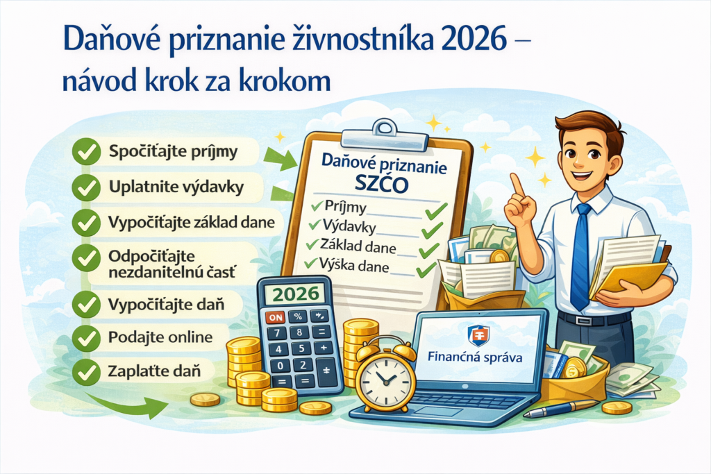 Daňové priznanie živnostníka 2026 – postup podania a výpočet dane SZČO krok za krokom.