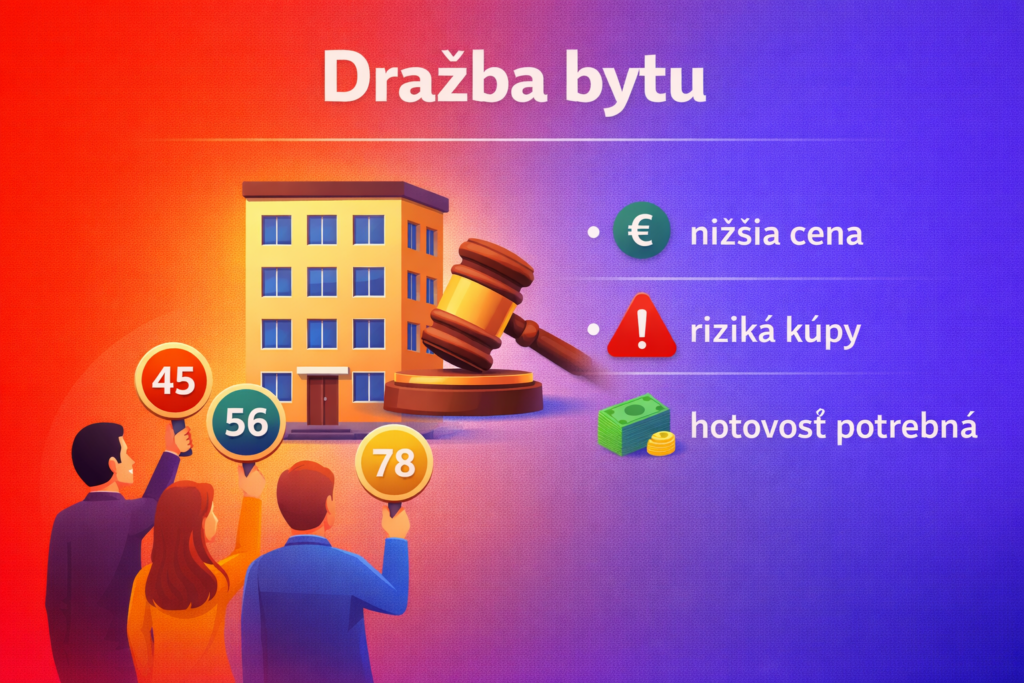 Dražba bytu – infografika s procesom a rizikami kúpy na dražbe