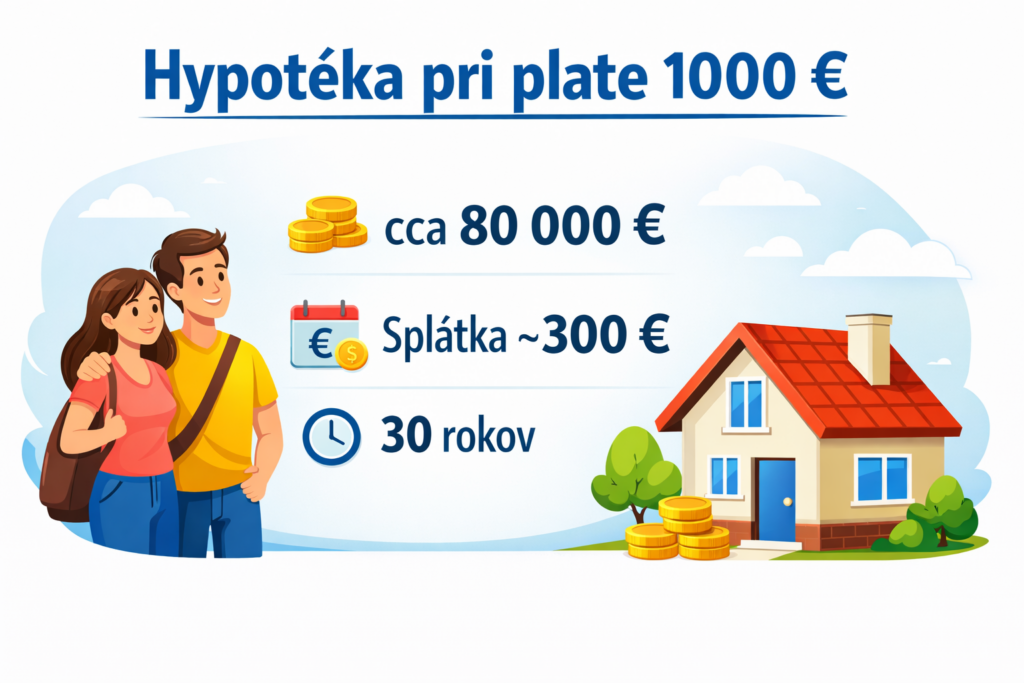 Hypotéka pri plate 1000 € – jednoduchá infografika s odhadom výšky úveru