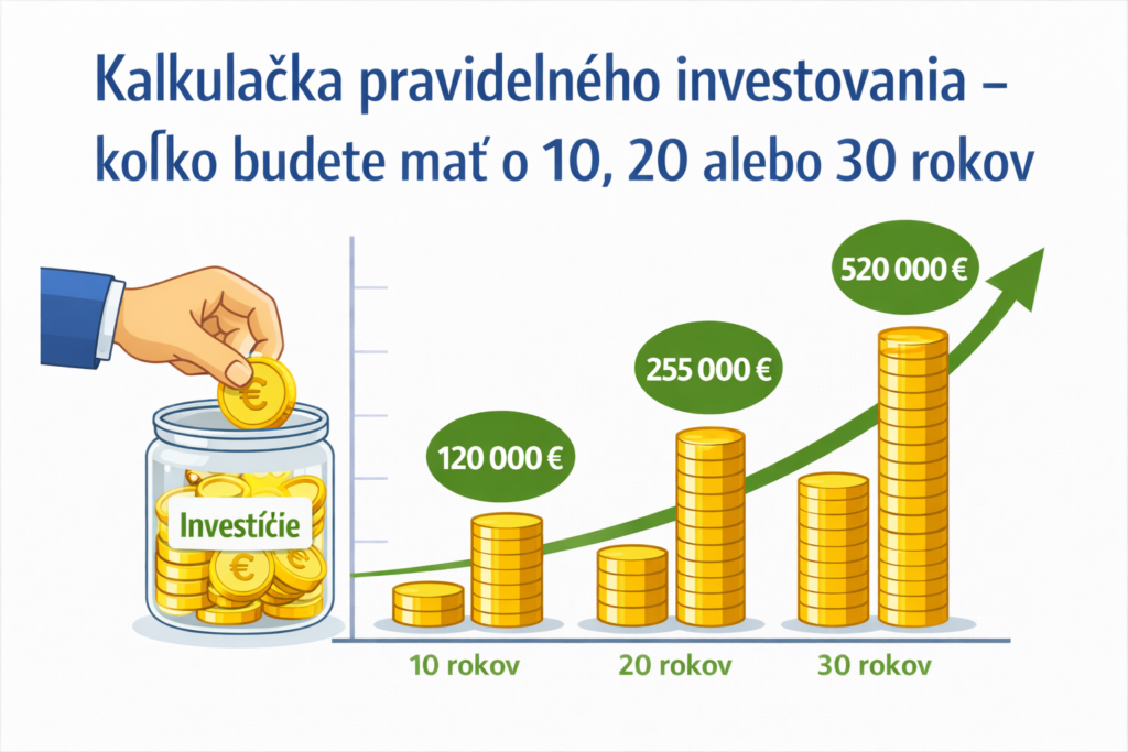 Kalkulačka pravidelného investovania – rast investície pri dlhodobom investovaní.
