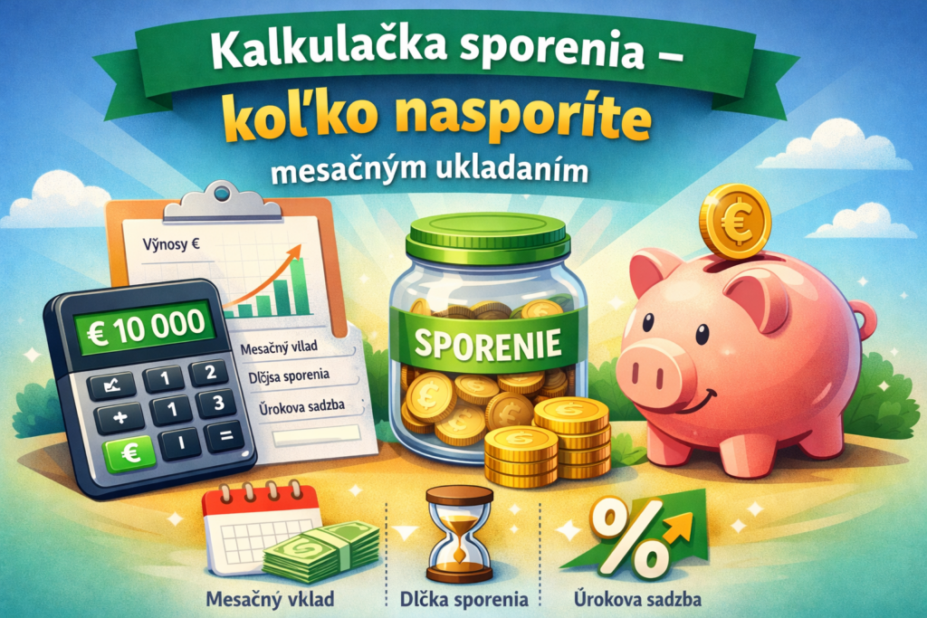 Kalkulačka sporenia – výpočet úspor pri mesačnom ukladaní peňazí, úrok a rast investície.