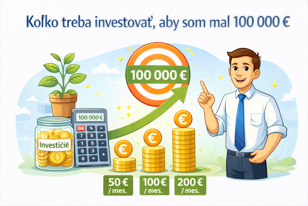 Koľko treba investovať, aby som mal 100 000 € – rast investície a cieľ 100 000 €.
