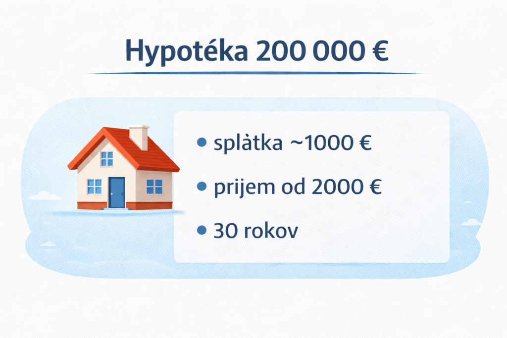 Hypotéka 200 000 € – infografika s požadovaným príjmom a mesačnou splátkou