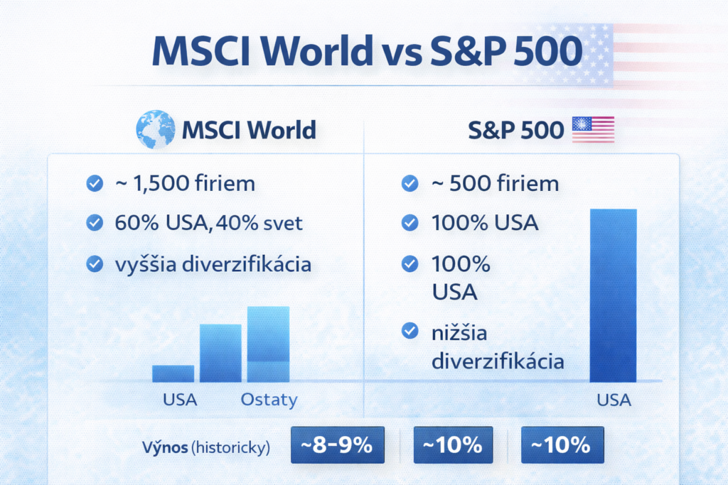 MSCI World vs S&P 500 – jednoduché porovnanie ETF s grafom a rozdielmi