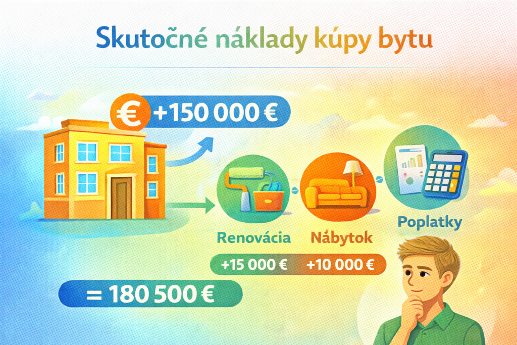 Ilustrácia skutočných nákladov kúpy bytu – rozpis ceny, poplatkov, rekonštrukcie a zariadenia